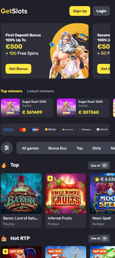 Getslots Casino mobile casino interface on a smartphone